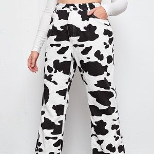 High Waist Cow Print Wide Leg Jeans